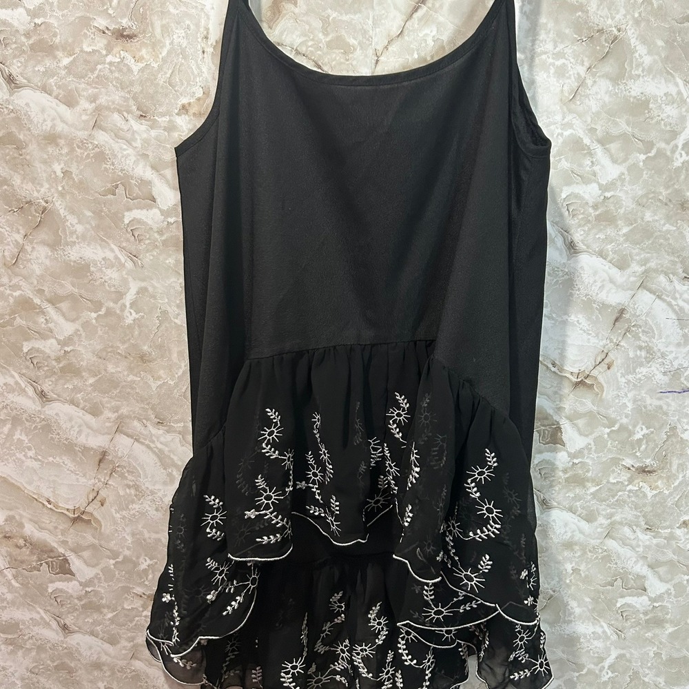 MinkPink Sleeveless Mini Dress Black‎ with Embroidered Ruffle Hem Detail